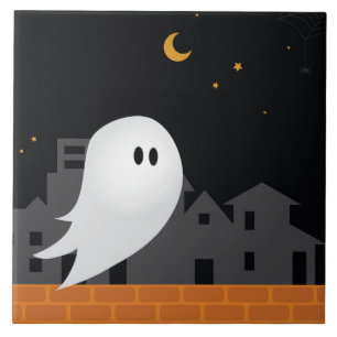 Azulejo El fantasma en la ciudad concepto espeluznante de 