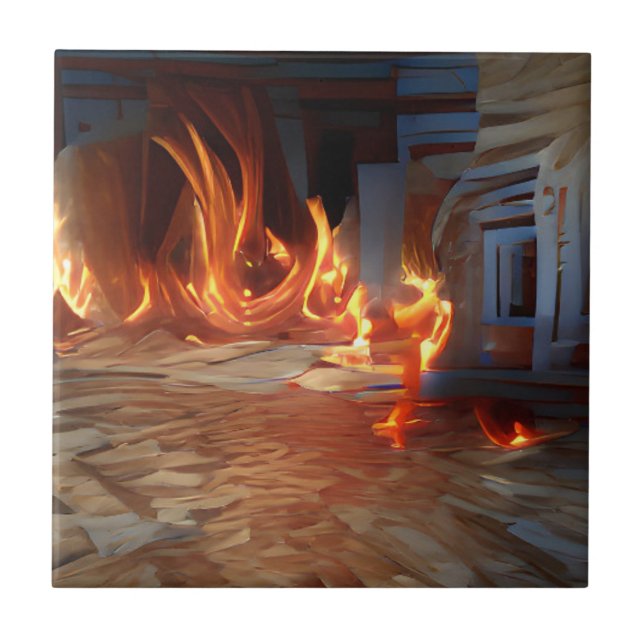 Azulejo El fuego en la casa de madera arte abstracto (Frente)