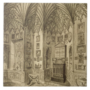 Azulejo El gabinete, grabado por T. Morris, de 'Descript