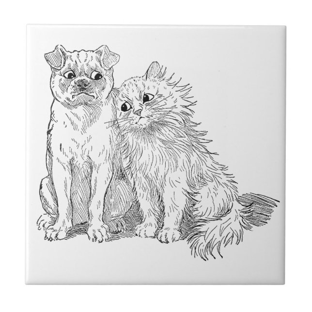 Azulejo El gato abraza hasta perro (Frente)