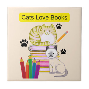 Azulejo El gato ama los libros