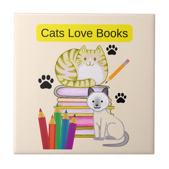 Azulejo El gato ama los libros (Frente)