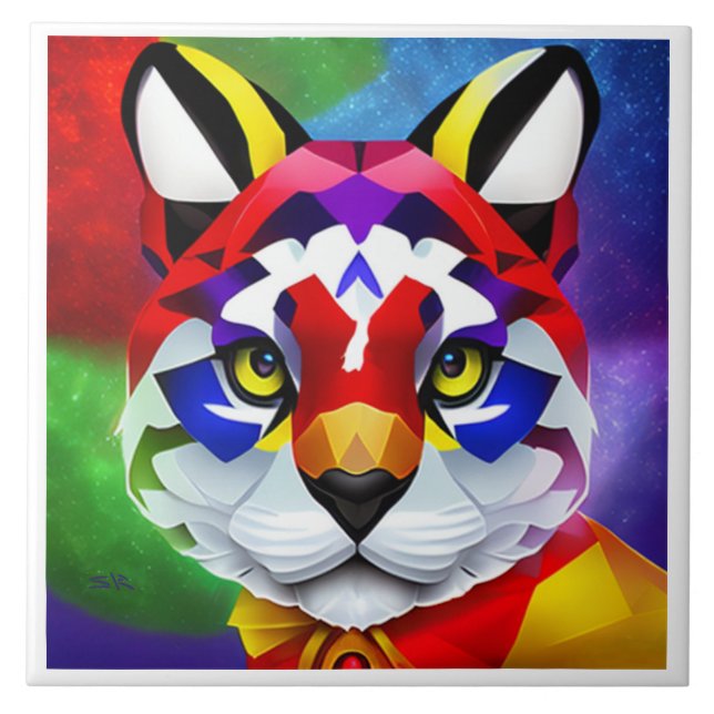 Azulejo El gato de Alexander es un gran mosaico blanco (Frente)