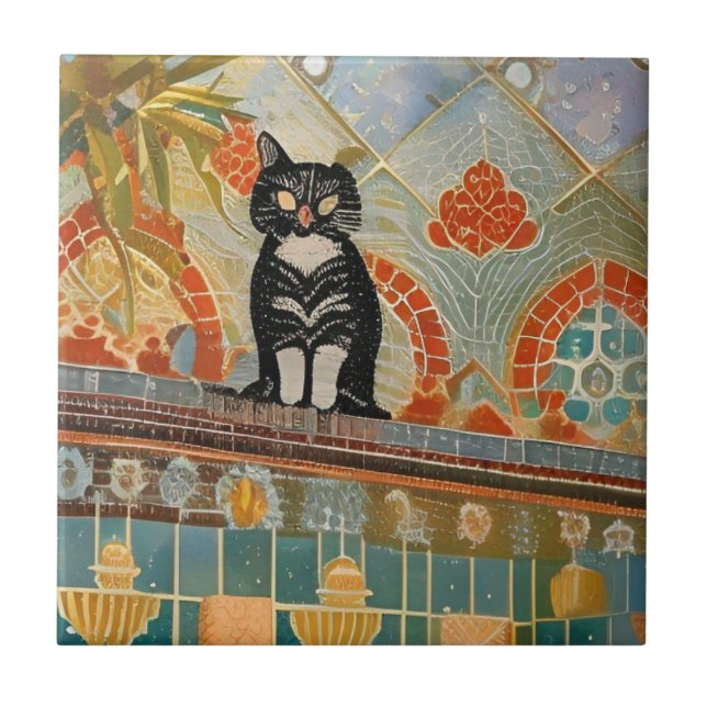 Azulejo El gato de mosaico marroquí en abstracto (Frente)