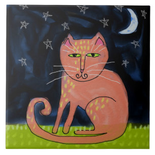 Azulejo El gato en la pintura abstracta de la luna