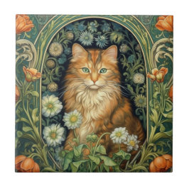 Azulejo El gato rojo en el arte del jardín