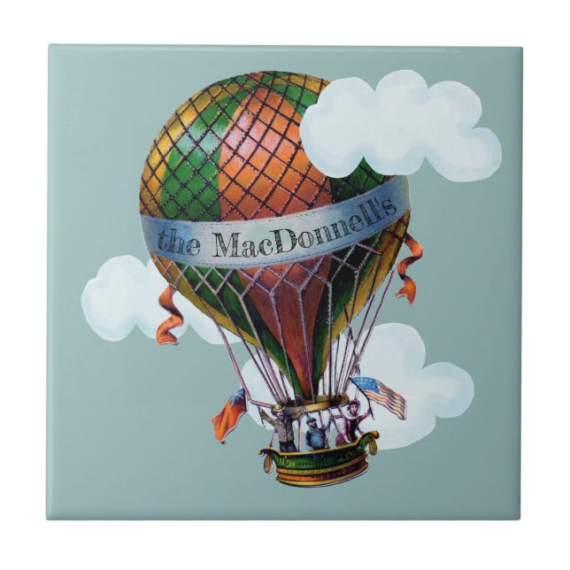 Azulejo El globo del aire caliente con las nubes añade su (Frente)