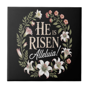 Azulejo Él ha resucitado Aleluya Floral Pascua Cristiana