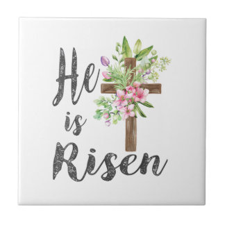 Azulejo Él ha Resucitado Cruz Floral Vintage Feliz Pascua 