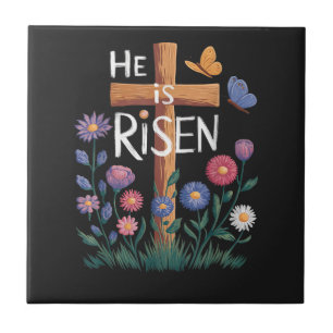 Azulejo Él ha resucitado Jesús Floral Pascua Cristiana