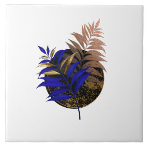 Azulejo El helecho azul en círculo negro