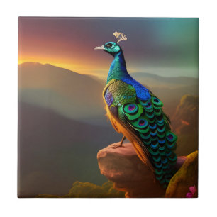 Azulejo El hermoso pavo real da la bienvenida al día