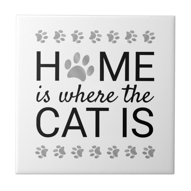 Azulejo El Hogar Es Donde El Gato Es El Relieve metalizado (Frente)