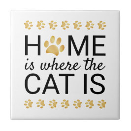 Azulejo El Hogar Es Donde El Gato Es El Relieve metalizado