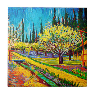 Azulejo El huerto rodeado por los cipreses Vincent Van Gog