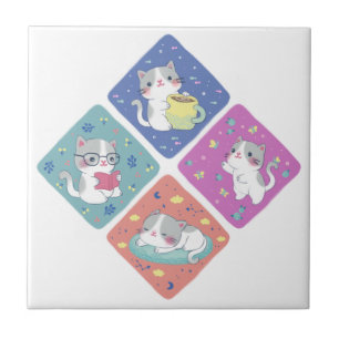 Azulejo El Ilustracion del día ocupado de Cute Kitty