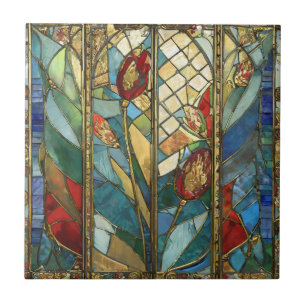 Azulejo El Jefe Rojo de Vidrio Manchado atiende al amanece