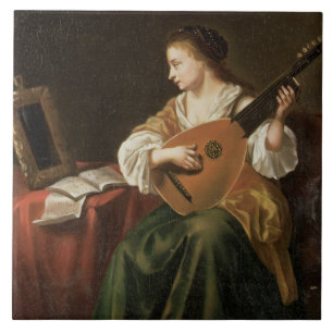 Azulejo El jugador del laúd (aceite en el panel)