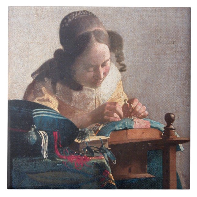 Azulejo El Lacemaker, Johannes Vermeer (Frente)