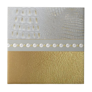 Azulejo El lagarto blanco y oro de lujo oculta las perlas