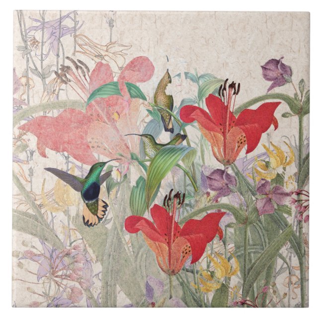 Azulejo El lirio rojo Columbine de los pájaros del colibrí (Frente)