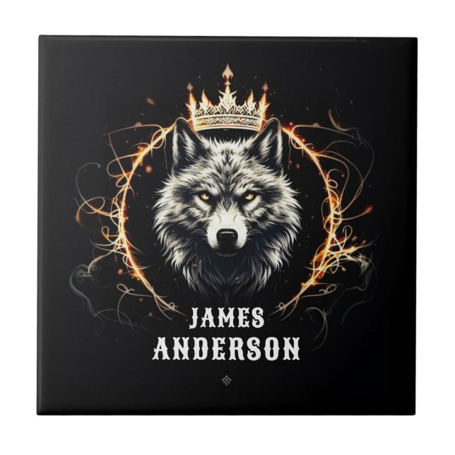 Azulejo El Lobo Alfa. Añadir texto o nombre en mosaico cer (Frente)