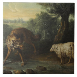 Azulejo El lobo y el cordero (por Jean-Baptiste Oudry)