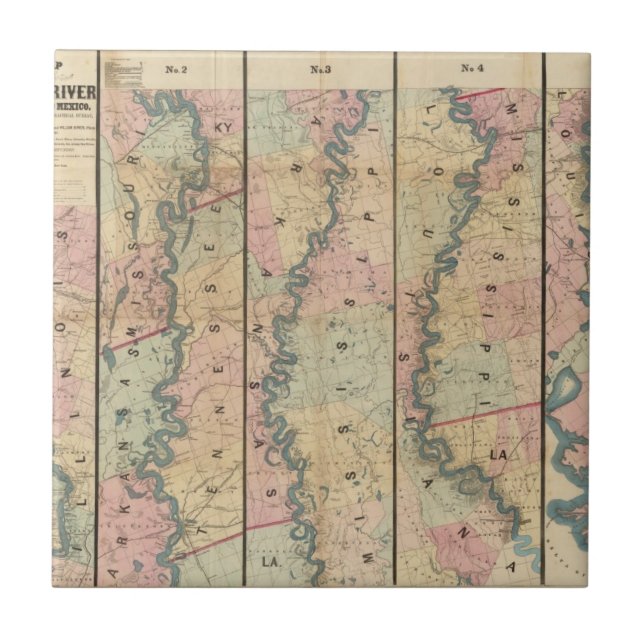 Azulejo El mapa de Lloyd del río Misisipi más bajo (Frente)