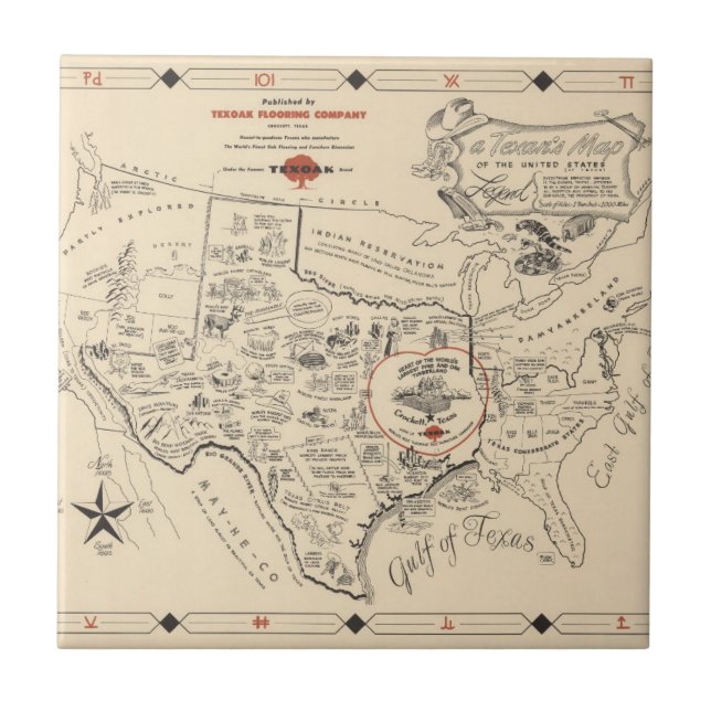 Azulejo El mapa de un Texan de los Estados Unidos (de (Frente)
