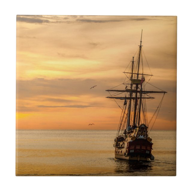 Azulejo El mar en calma - galeón en vela (Frente)