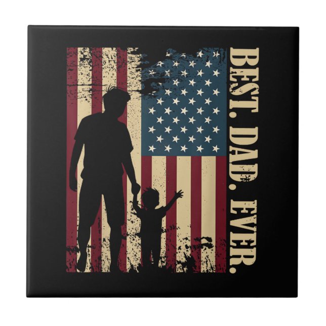 Azulejo El Mejor Papá Del Mundo Con Nosotros Bandera Ameri (Frente)