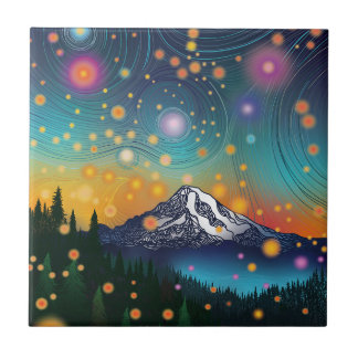 Azulejo El monte Rainier por la noche Starry Sky y luciérn
