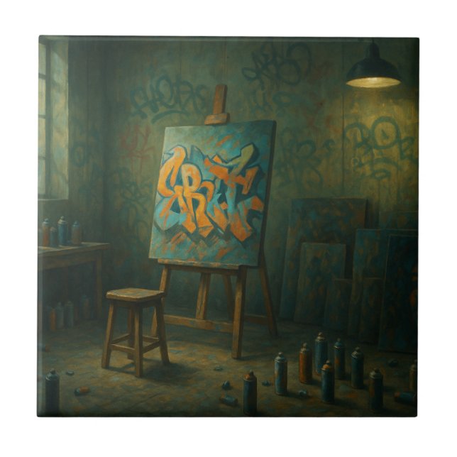 Azulejo El mosaico de estudio del artista del graffiti (Frente)