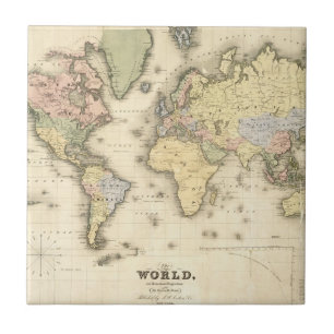 Azulejo El mundo en la proyección de Mercator el 1840