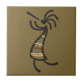 Azulejo El nativo americano Kokopelli Dancer Brown Green