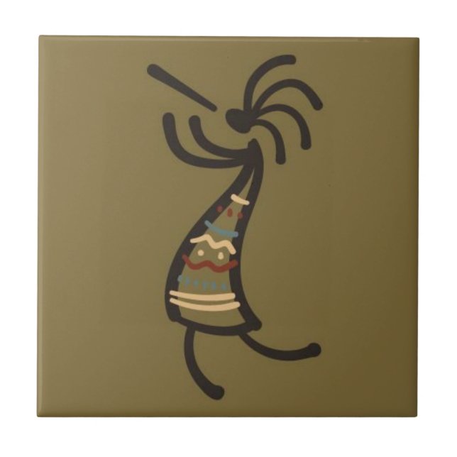 Azulejo El nativo americano Kokopelli Dancer Brown Green (Frente)