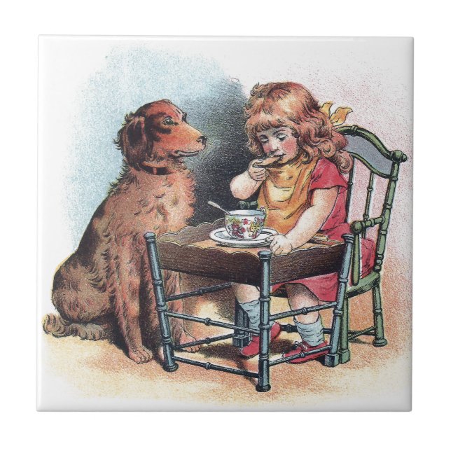 Azulejo El niño de observación del perro come (Frente)