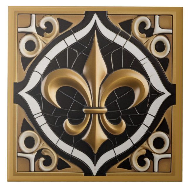 Azulejo El oro y la flor negra de Lis Faux Relief Tan (Frente)