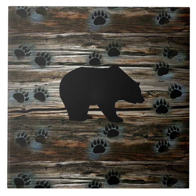 Azulejo El oso negro traza madera rústica (Frente)