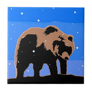 Azulejo El oso pardo en invierno - Arte de vida salvaje or