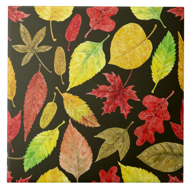 Azulejo El otoño deja la acuarela oscura (Frente)