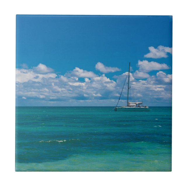 Azulejo El paisaje marino de la bahía tropical azul (Frente)