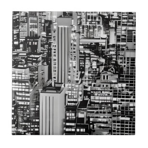 Azulejo El paisaje urbano de Nueva York en blanco y negro