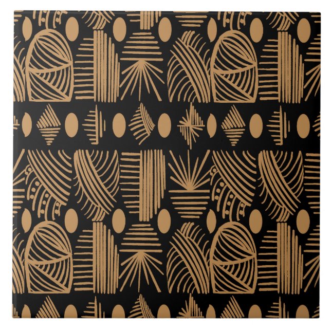 Azulejo El paño tribal caribeño: negro, oro (Frente)