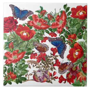 Azulejo El Peony subió mariposa azul de Morpho florece la