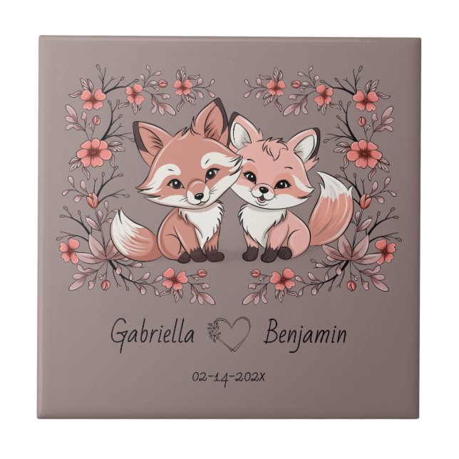 Azulejo El Personalizado aburrido Fox ama el Día de San Va (Frente)