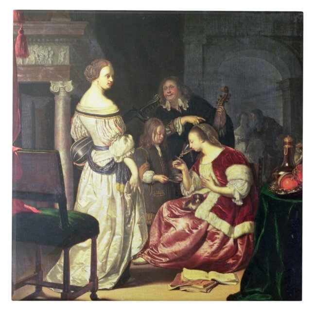 Azulejo El pintor con su familia, 1675 (aceite en el (Frente)