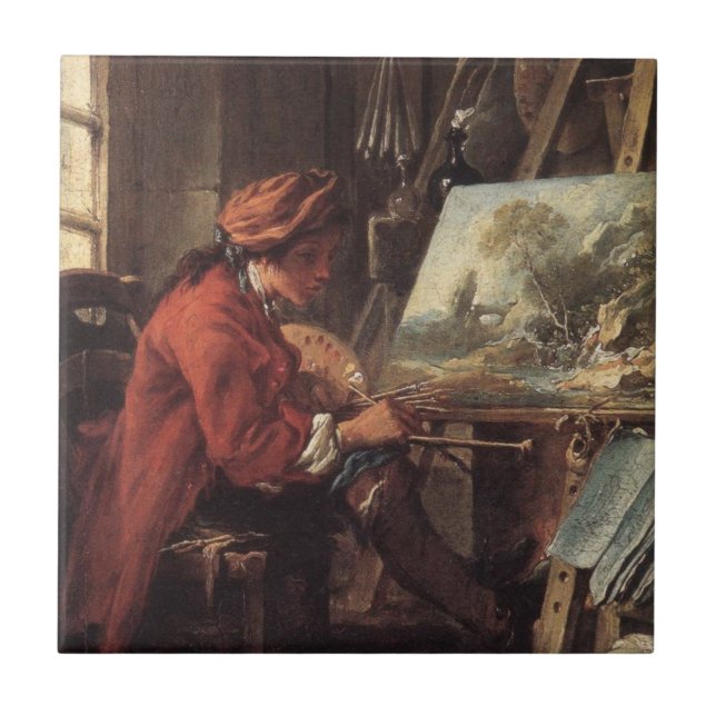 Azulejo El pintor en su estudio (por François Boucher) (Frente)