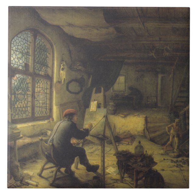 Azulejo El pintor en su taller (estudio de artista) (Frente)