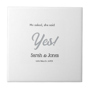 Azulejo Él preguntó ella dijo que sí compromiso simple pla
